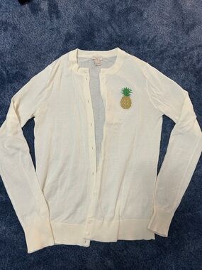 Cream Button Cardigan with embroidered pineapple